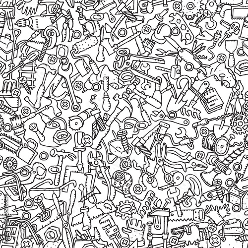 Tools seamless pattern in black and white