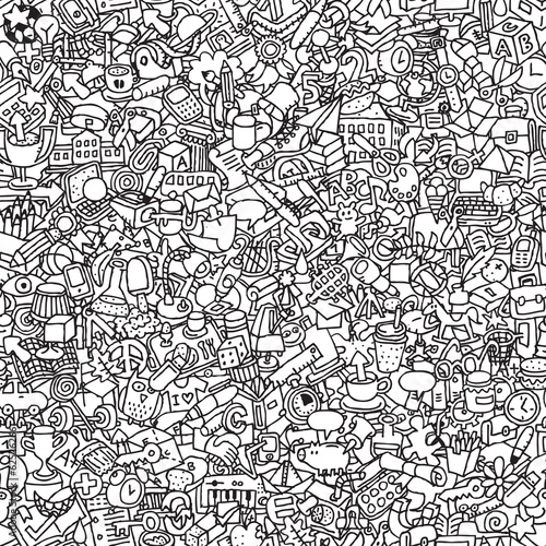 School seamless pattern in black and white