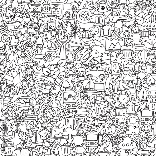 Ecology seamless pattern in black and white