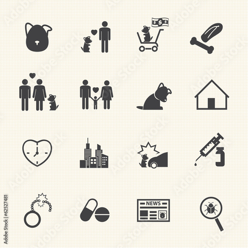 Dog life icons set.