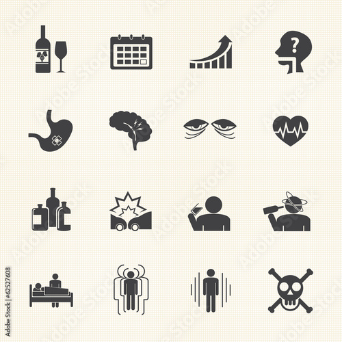 Alcoholism icons set.