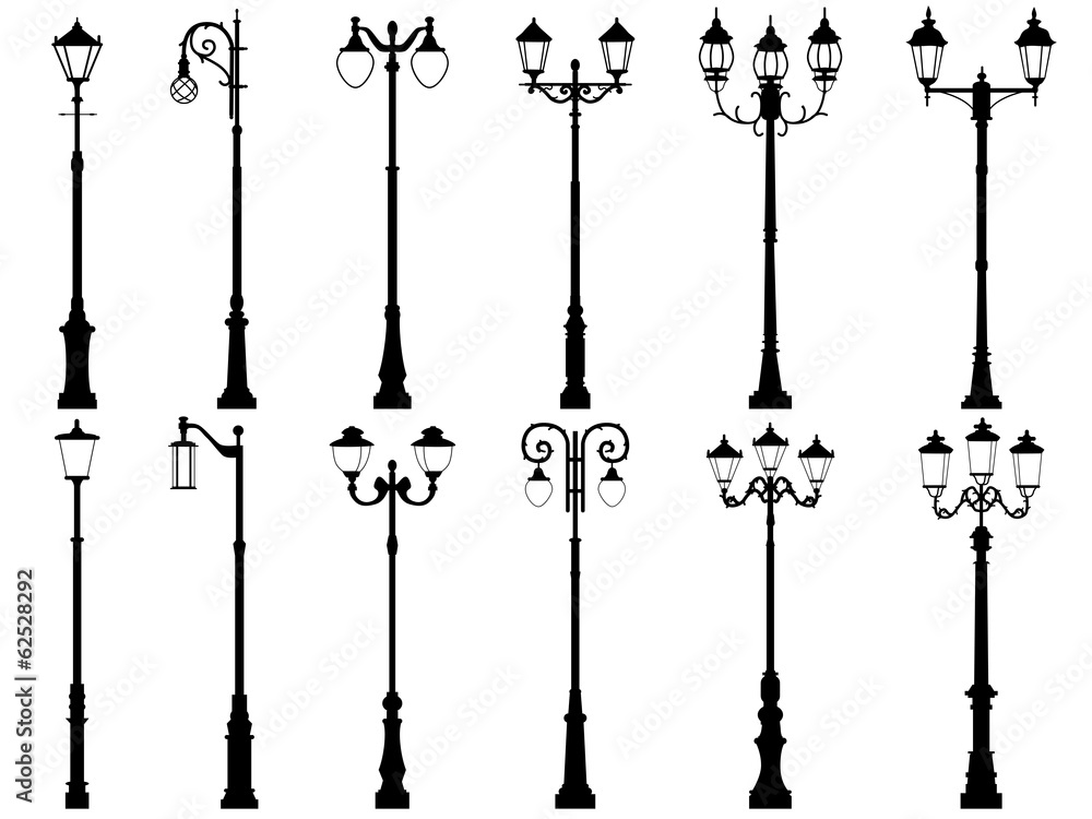 Set of vector silhouettes of lamppost.