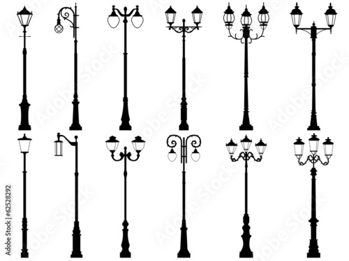 Set of vector silhouettes of lamppost. photo