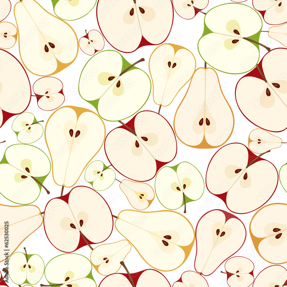 Seamless background with apples and pears. Vector illustration.
