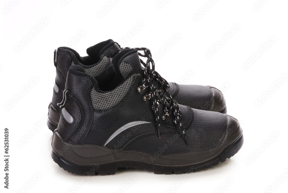 Black man's boots with gray bar. Black man's boots with gray bar.