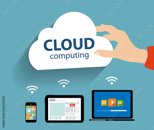 Cloud Computing Concept on Different Electronic Devices. Vector