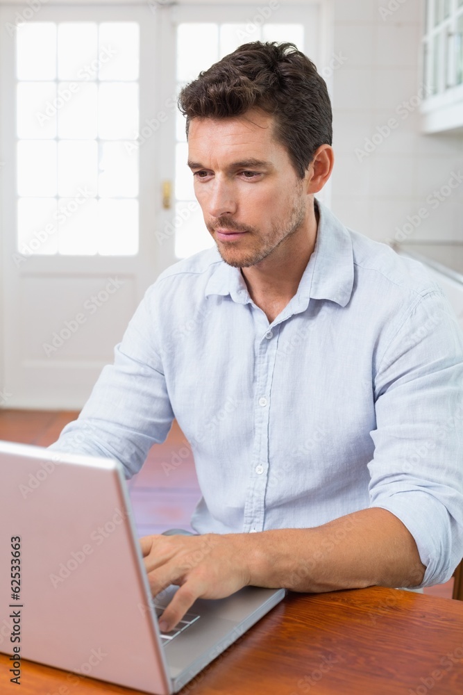 Concentrated man using laptop at table Concentrated man using laptop at table