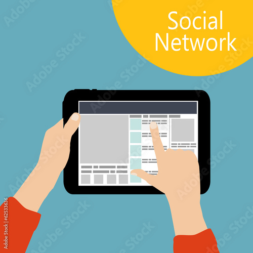 Using Social Network Concept Flat Vector Illustration
