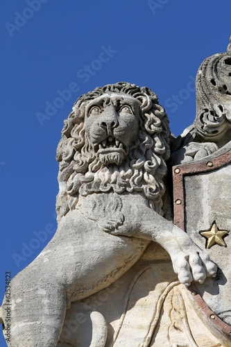 détail statue façade chateau,armoiries,blason photo