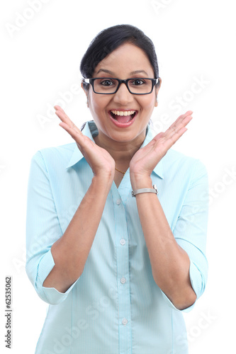 Excited young business woman