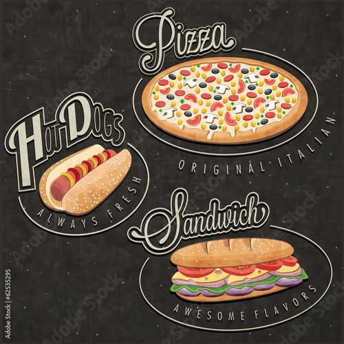 Retro vintage style fast food designs.