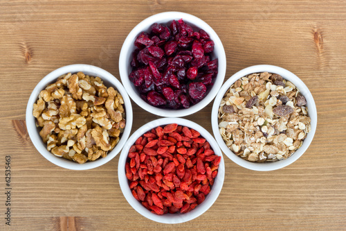 Breakfast muesli, goji berries, walnuts, berries