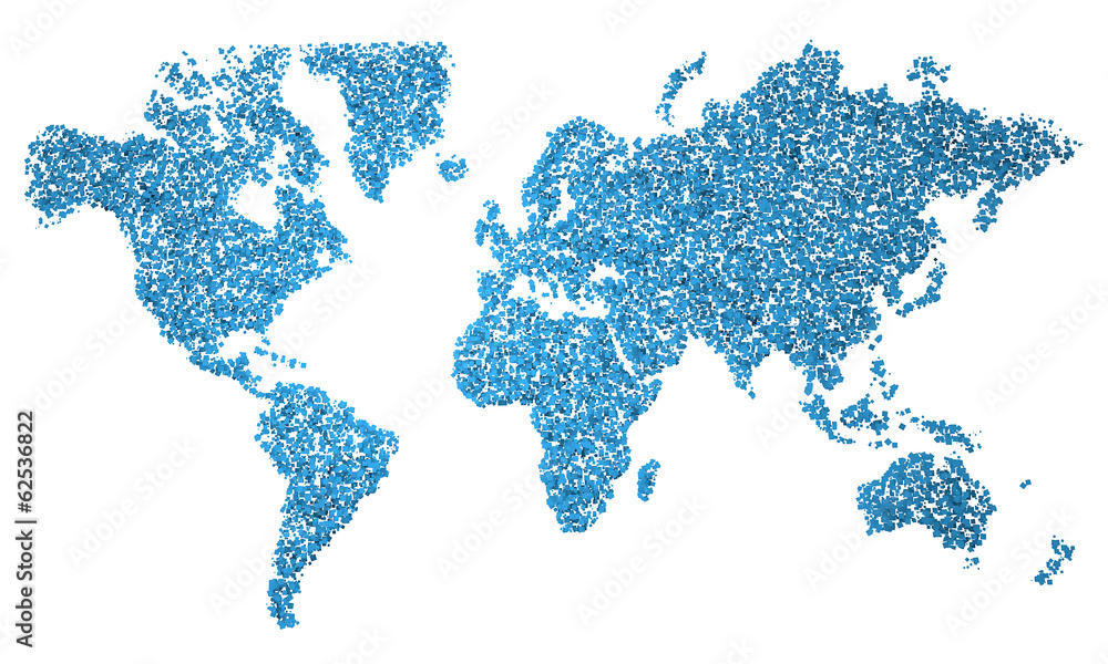 Planisfero, carta geografica stilizzata a quadretti blu