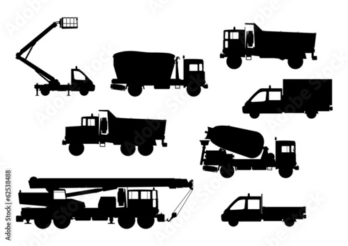 Set of silhouettes of construction vehicles