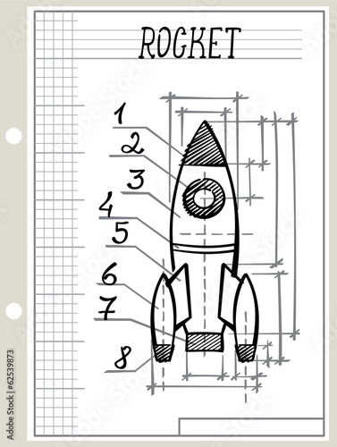 blueprint with rocket scetch drawing