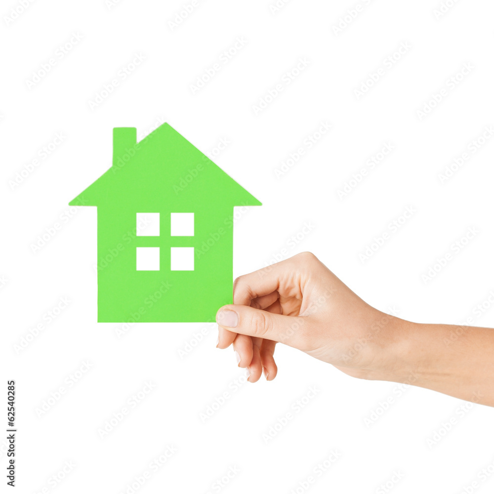hand holding green paper house