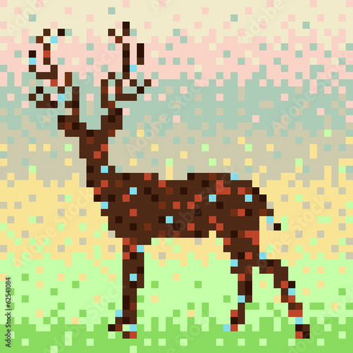 Vector deer in pixel art style