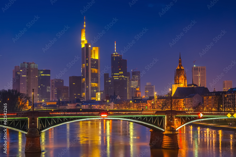 Frankfurt at night - obrazy, fototapety, plakaty 