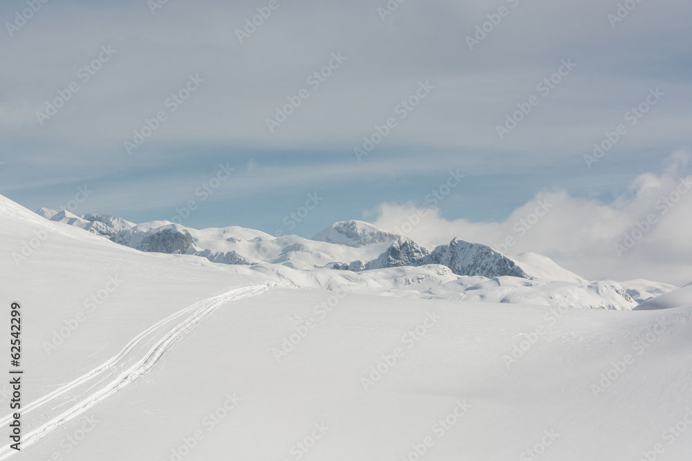 Ski track in a snow
