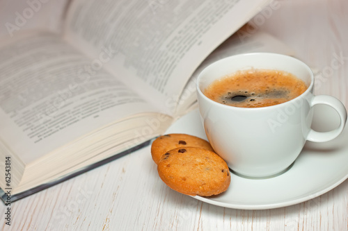 book and coffee with cookies