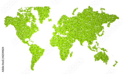 Planisfero  carta geografica stilizzata  natura foglie  verde