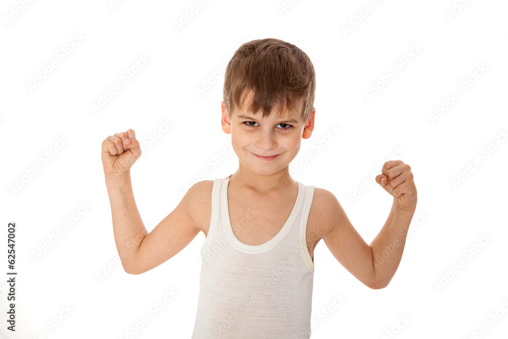 Boy showing his muscle Boy showing his muscle