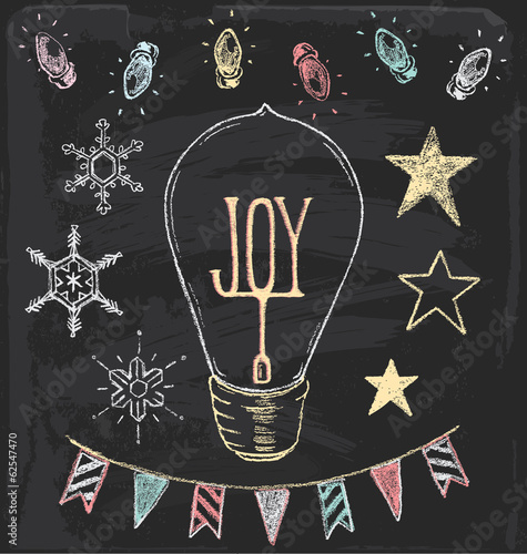 Hand Drawn Chalk Christmas Holiday Vector Set