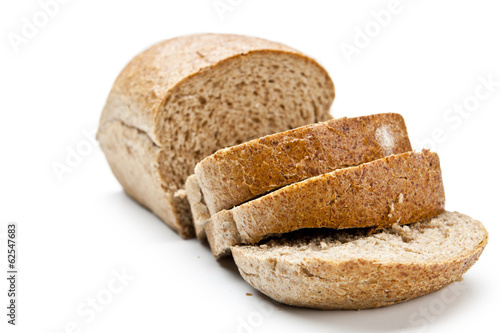 The cut loaf of bread with reflection isolated on white