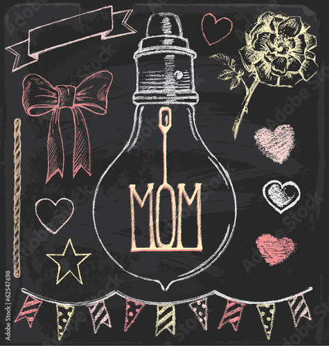 Hand Drawn Chalk Mother’s Day Vector Set