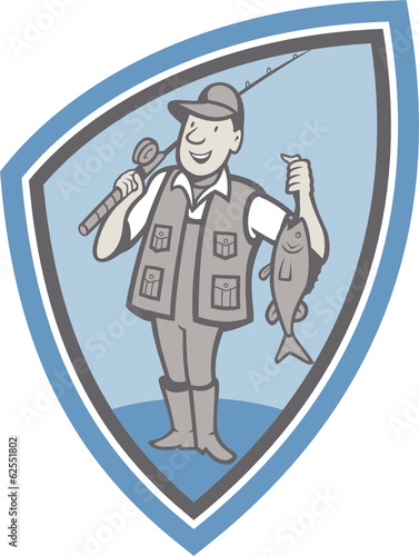 Fly Fisherman Showing Fish Catch Cartoon