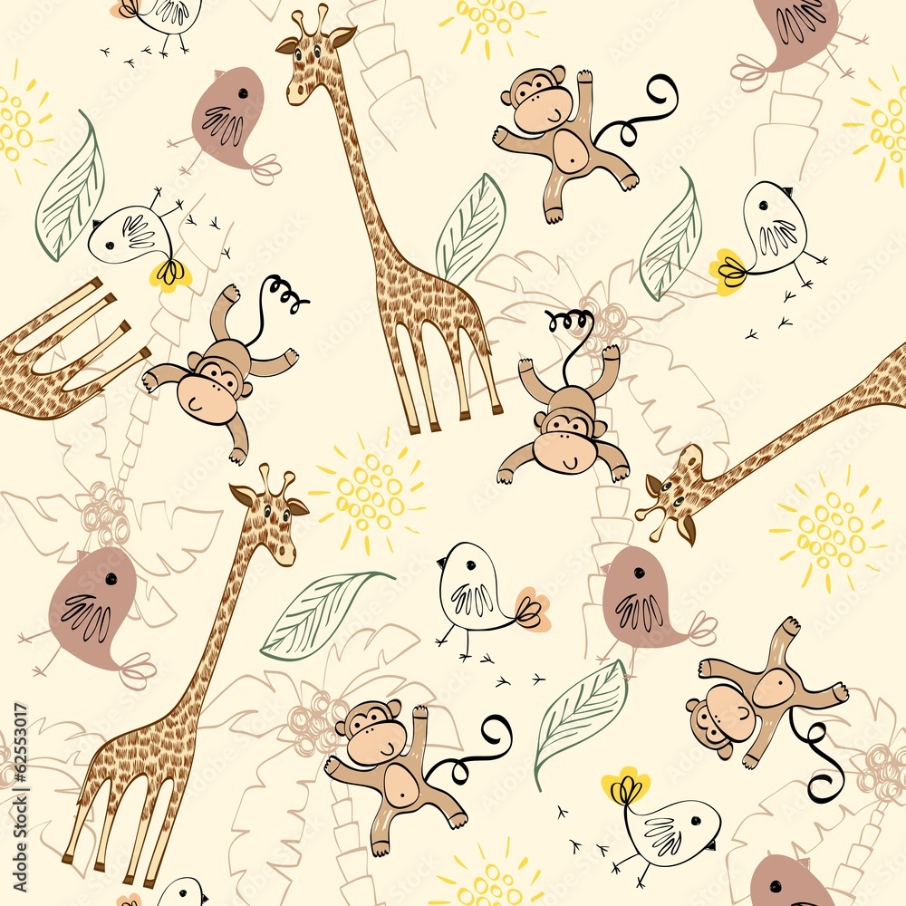 Fototapeta premium babies hand draw seamless pattern with animals