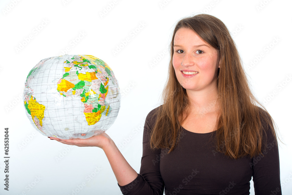 young woman has the world in her hands young woman has the world in her hands