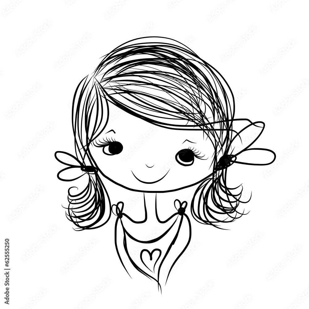 Cute girl smiling, sketch for your design Cute girl smiling, sketch for your design