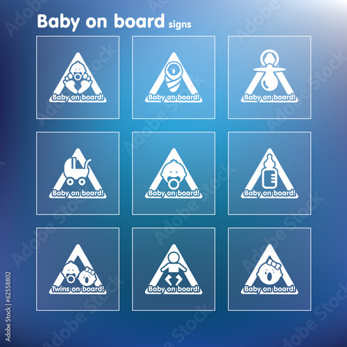 Vector flat baby on board sign set