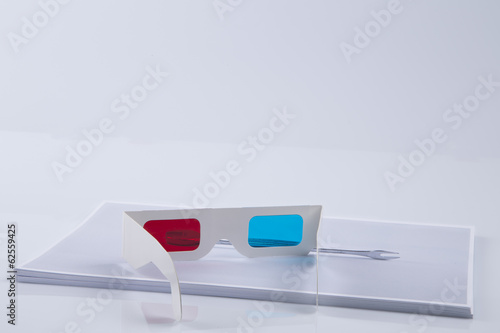 3D Print: white 3D anaglyphic Red Blue glasses and wrench photo