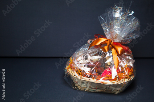 gift basket against grey background photo