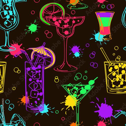 Colorful seamless pattern of cocktails
