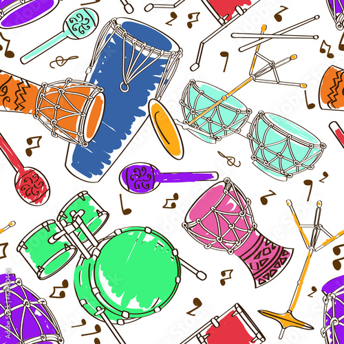 Seamless pattern of drum set