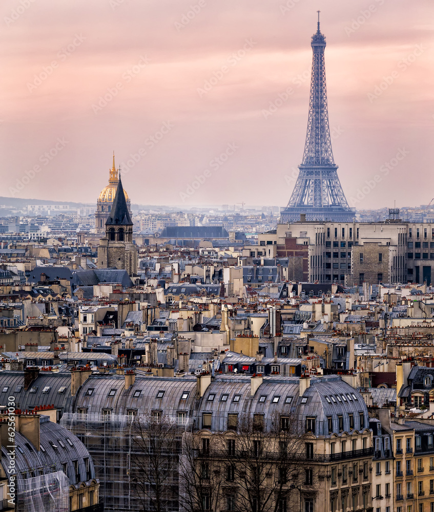 Fototapeta premium Widok na Paryż i Wieżę Eiffla z góry