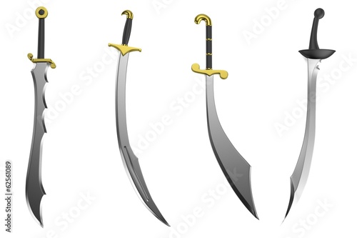 realistic 3d render of exotic swords