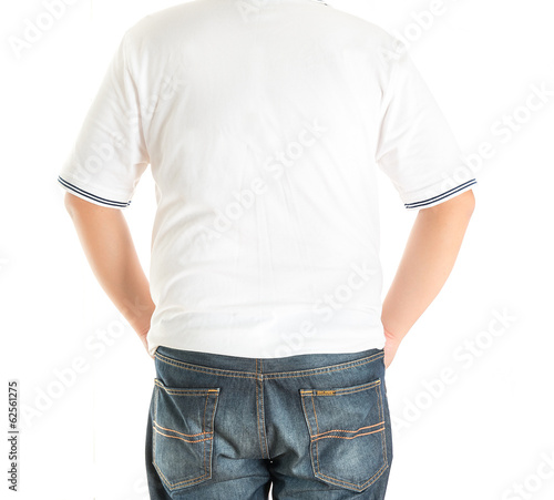 back man in white polo t-shirt on a white background