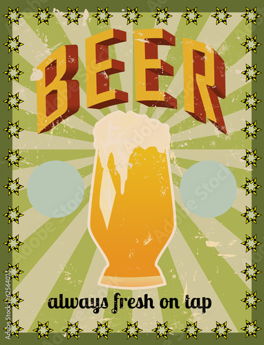 retro beer illustration, free space for your text or sign