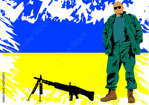 Soldier whit Ukrainian flag
