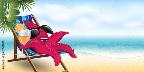funny starfish in a lounge chair on the beach
