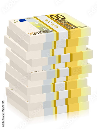 two hundred euro banknotes stacks