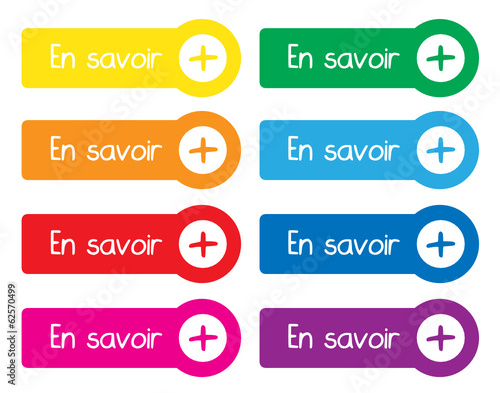 Boutons Web "EN SAVOIR +" (aide renseignements informations faq)