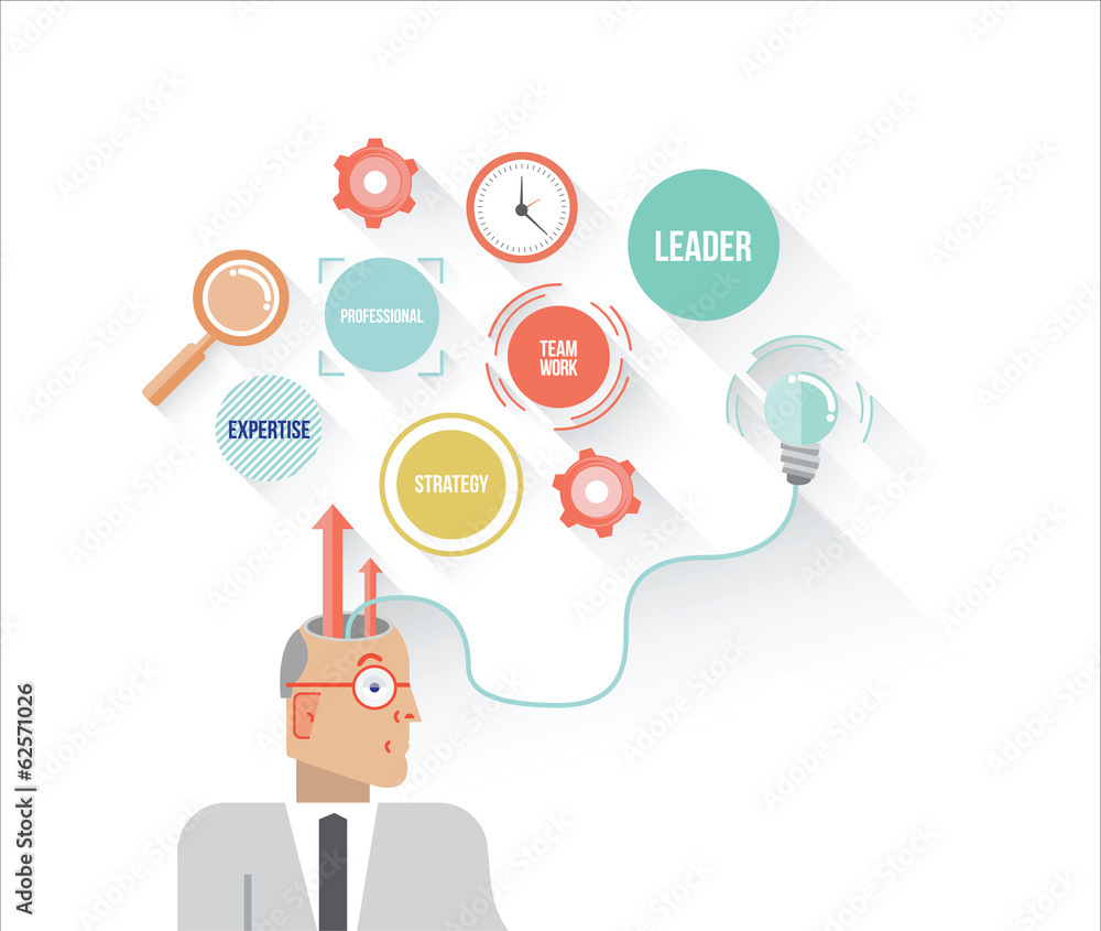 Businessman thinking concept illustration with icons Businessman thinking concept illustration with icons