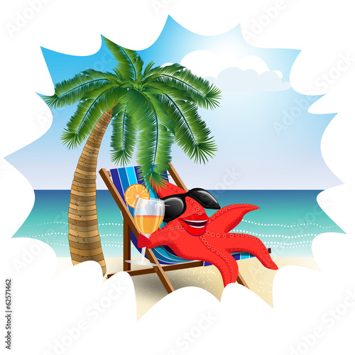 funny starfish in a lounge chair on the beach2