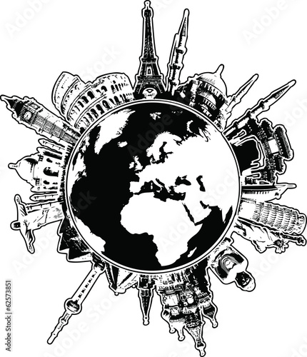 Travel the world monuments concept
