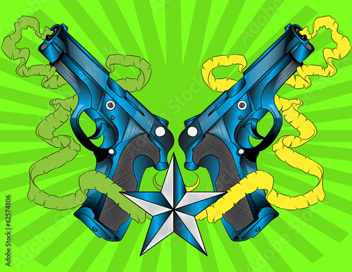 Ilustracion vectorial de pistolas con cintas